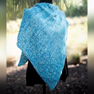 Handcrafted OOAK Elegant Classic Summer Light Cotton Blue Cable Knit Shawl